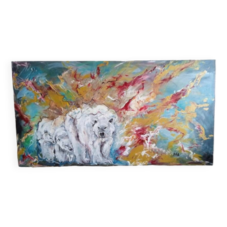 Tableau 145cm Acrylique sur panneau surrealisme ours blanc