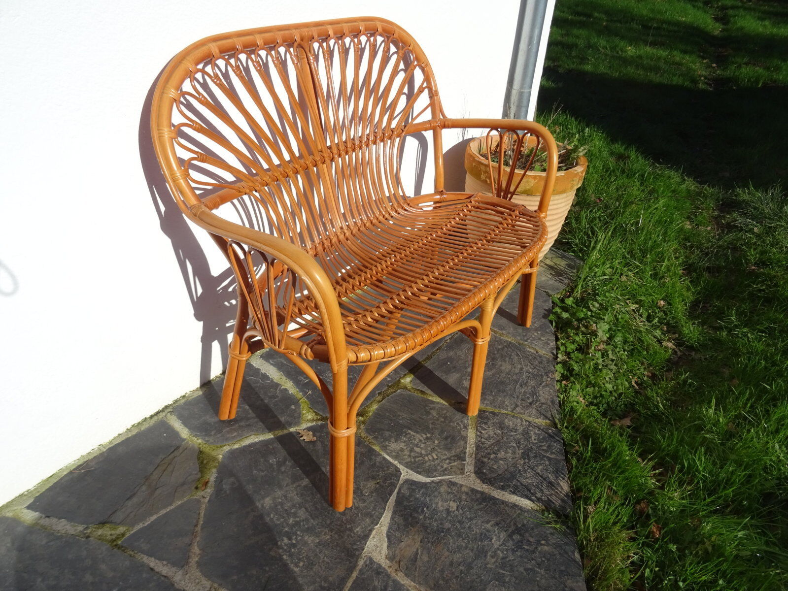 Rattan bench 80s