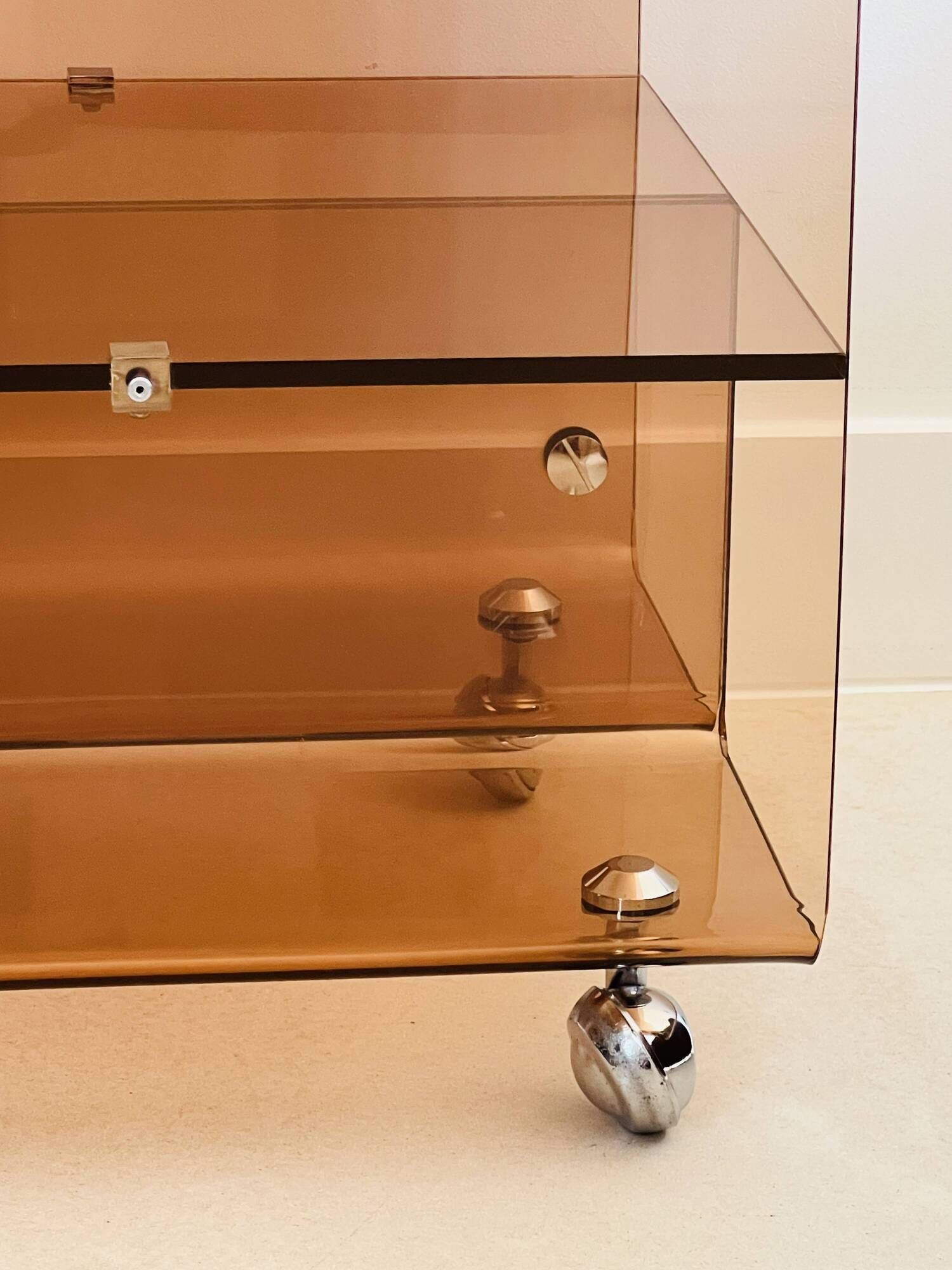 Cubic coffee table on casters in altuglas by Michel Dumas, France 1970