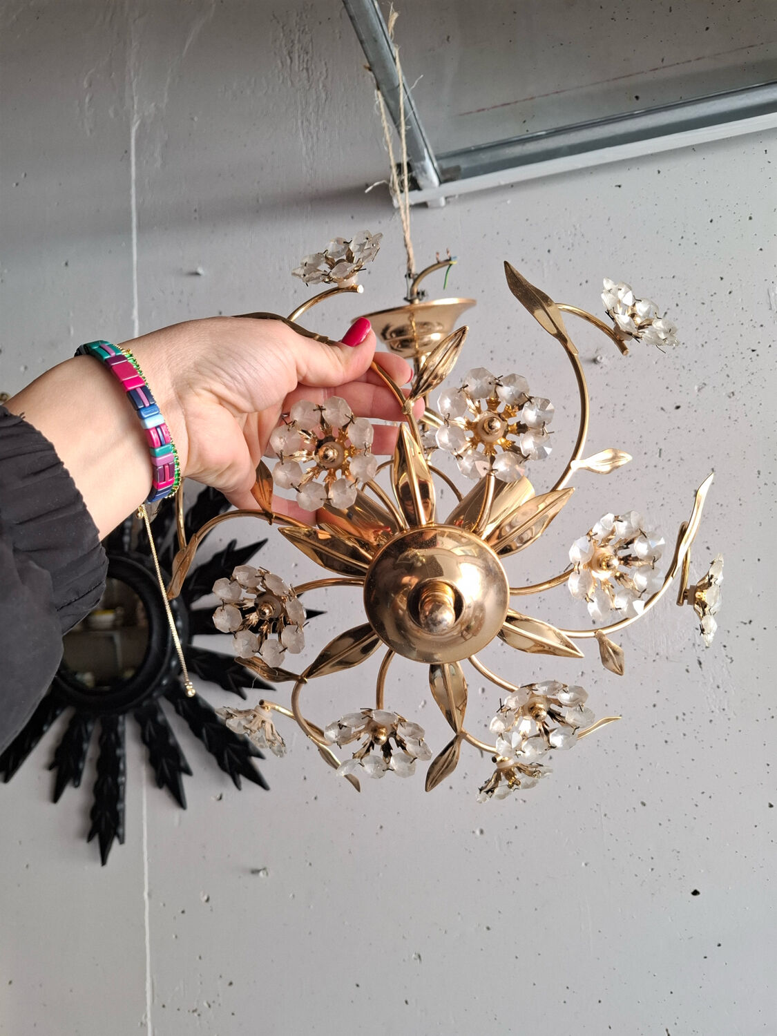 Lustre italien doré fleurs strass vintage Nucleo Eorme