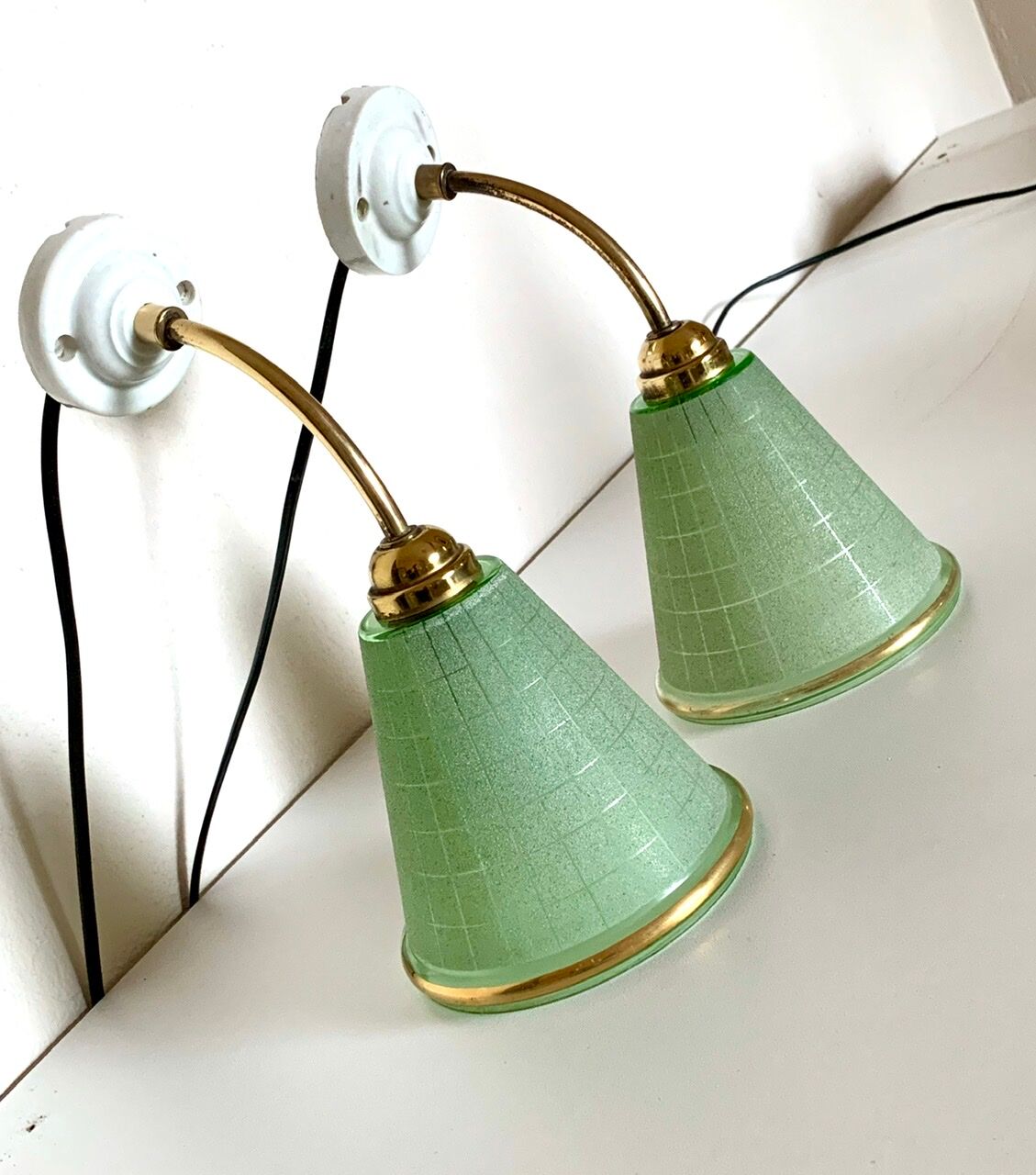 Pair of art deco bistro style wall lamps