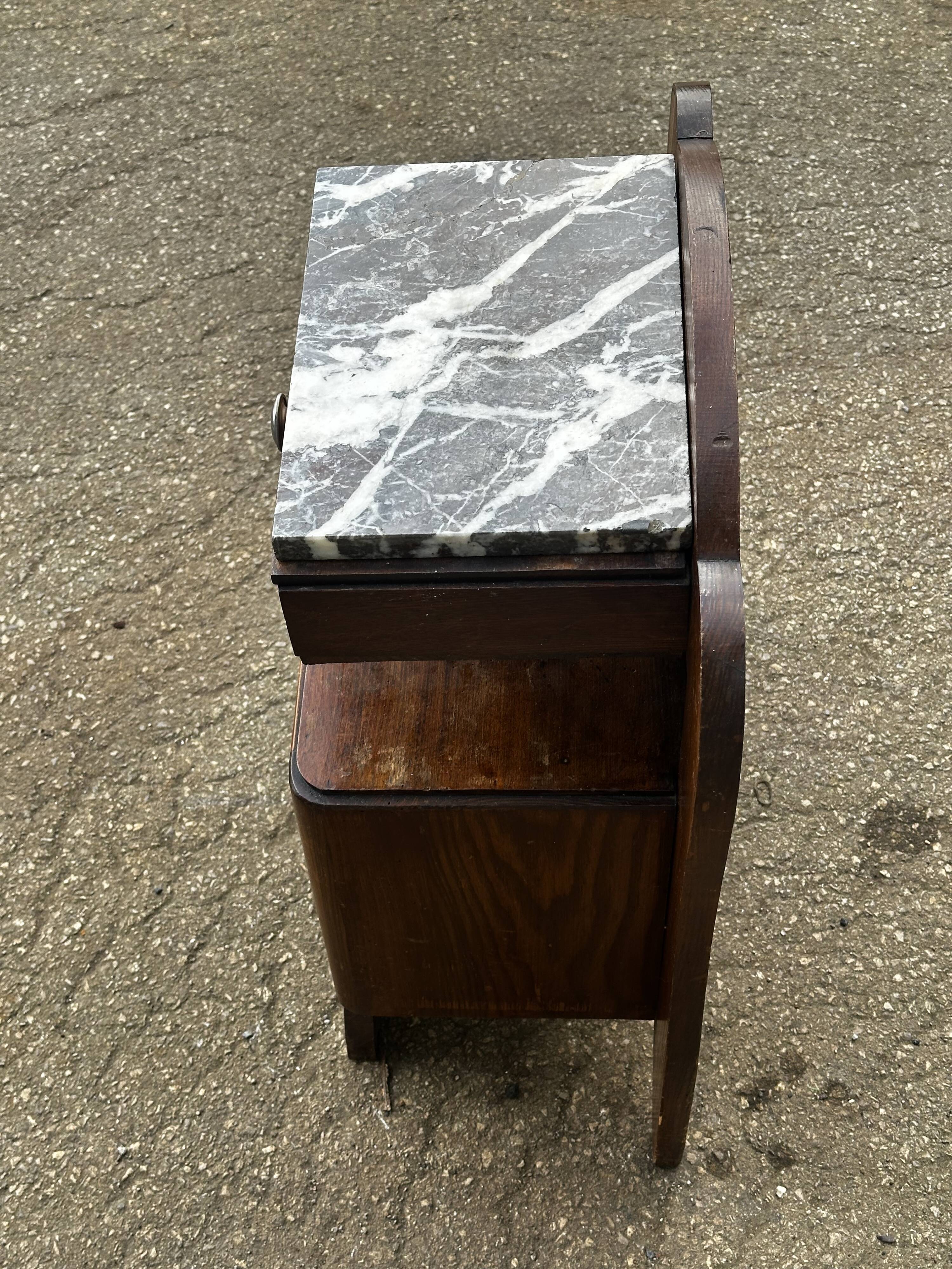 Art Deco bedside table in oak and marble