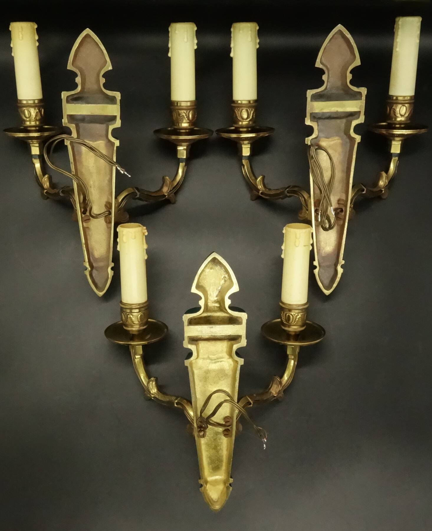 Set of 3 Empire style eagle wall lights - bronze