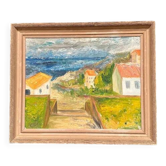 Original Swedish Oil on Panel - "Coastal Landscape with House" - Indistinct Signature - Vintage and Framed - 40 x 48 cm (15.7" x 18.9")