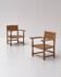 Paire de fauteuils rustiques français en chêne et jonc, années 1950