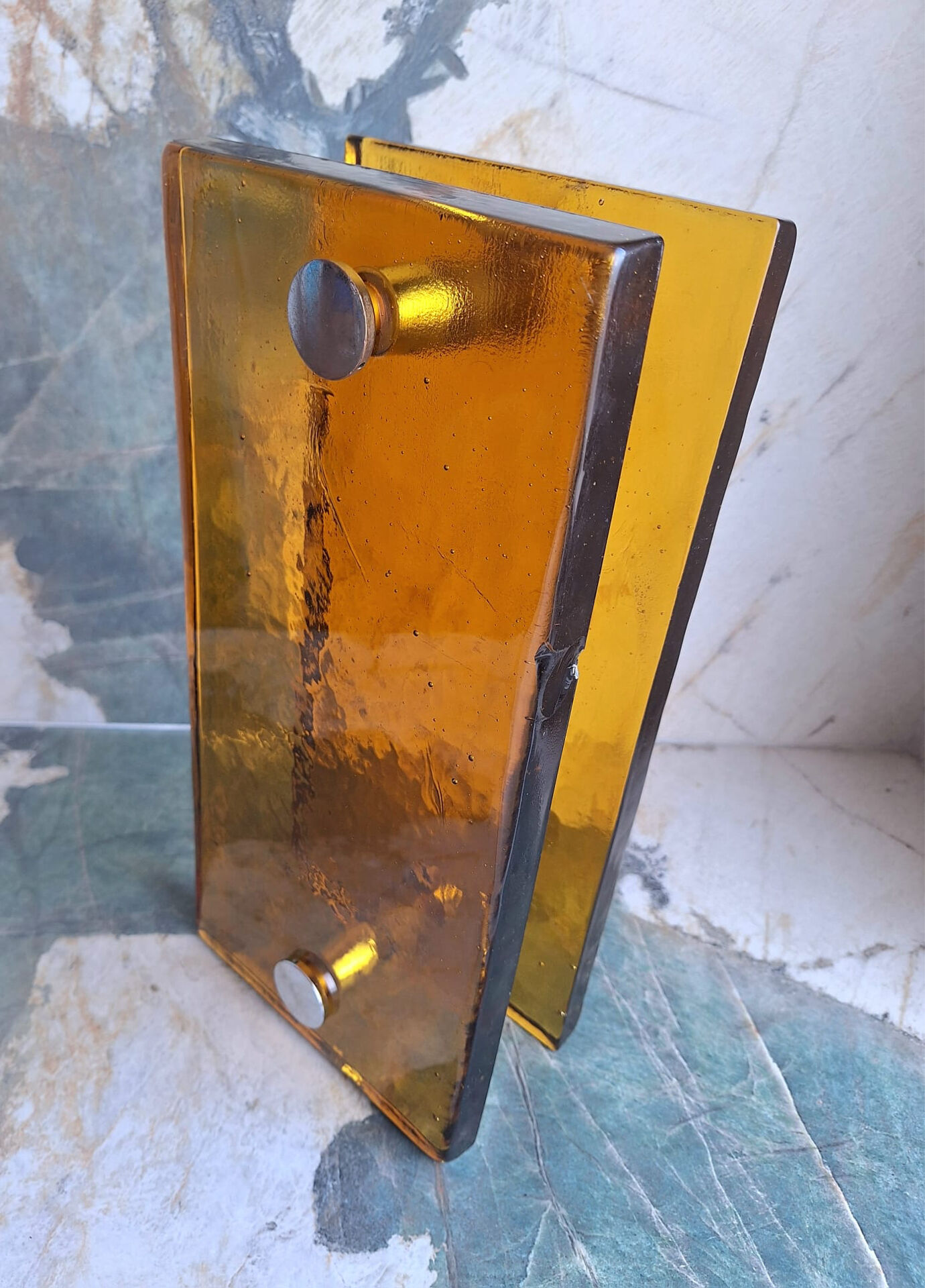 Pair of large vintage glass paste door handles, decoration