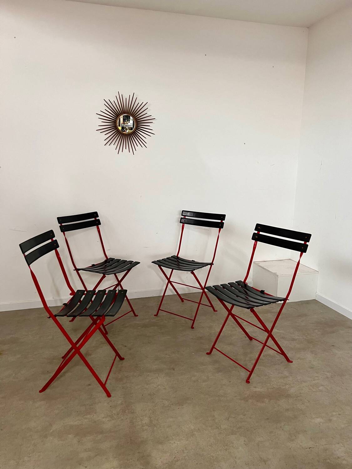 Set of 4 folding leather and metal chairs Italian design Zanuso for Zanotta Celestina vintage