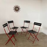Set of 4 folding leather and metal chairs Italian design Zanuso for Zanotta Celestina vintage