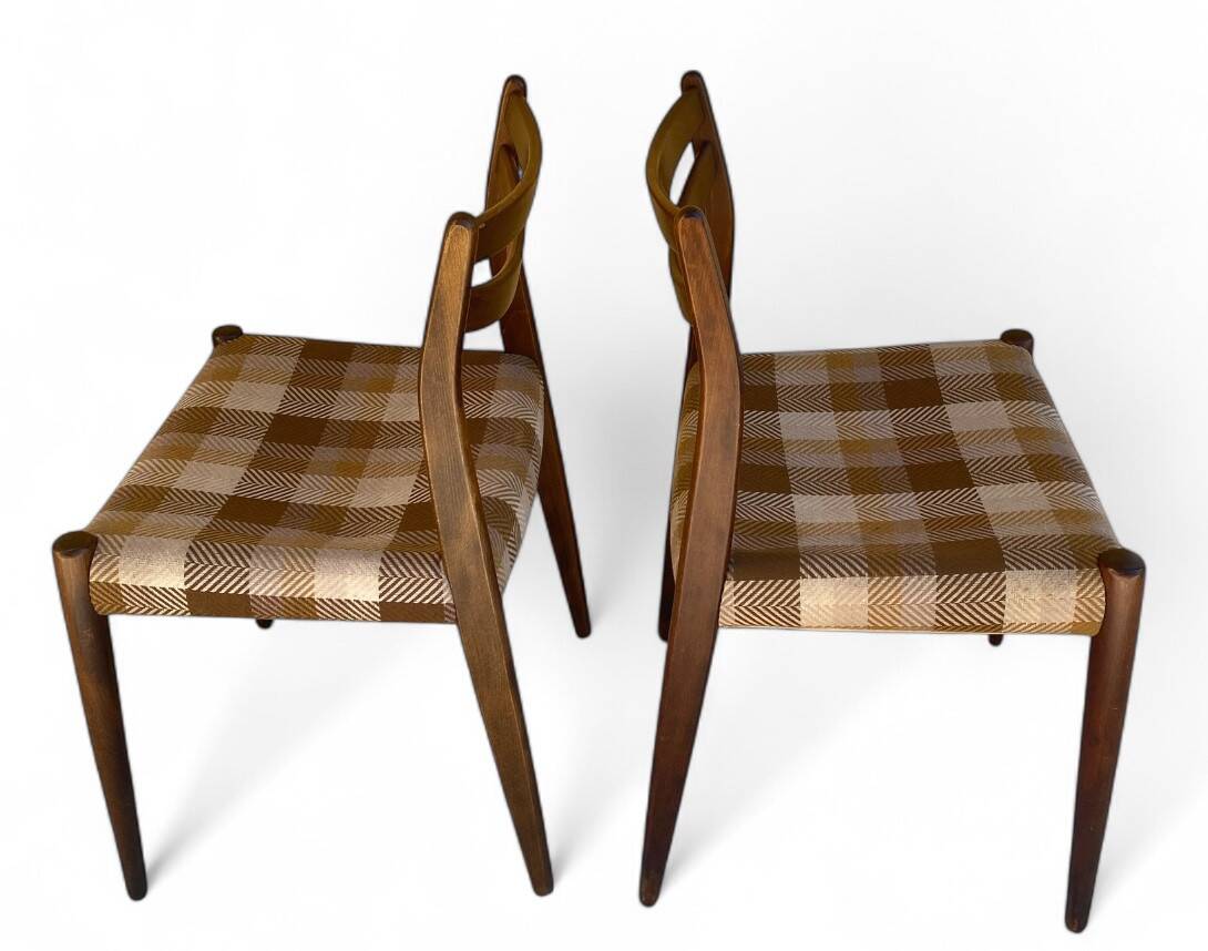 2 vintage Scandinavian chairs in teak and original tartan fabric
