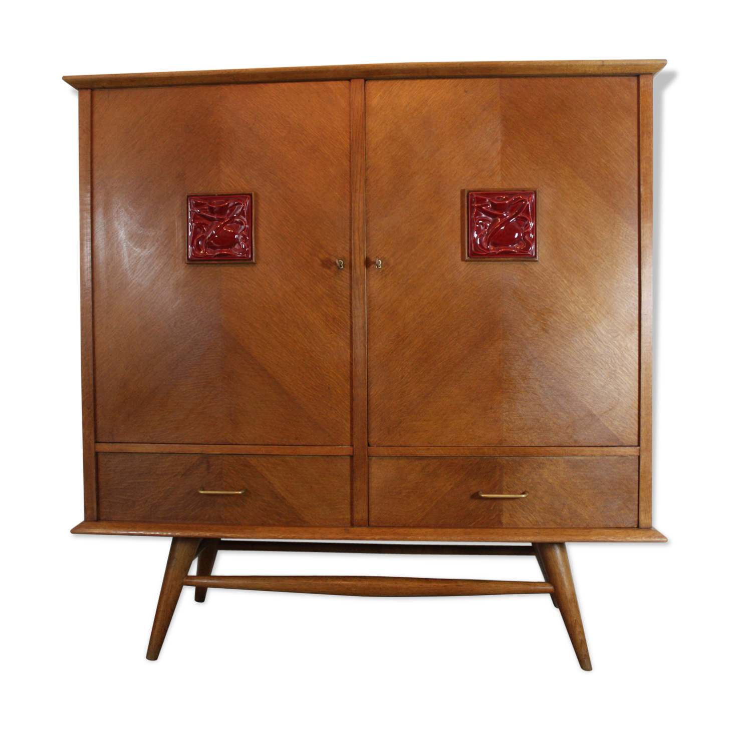 Vintage oak buffet and ceramic 1950