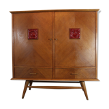 Vintage oak buffet and ceramic 1950