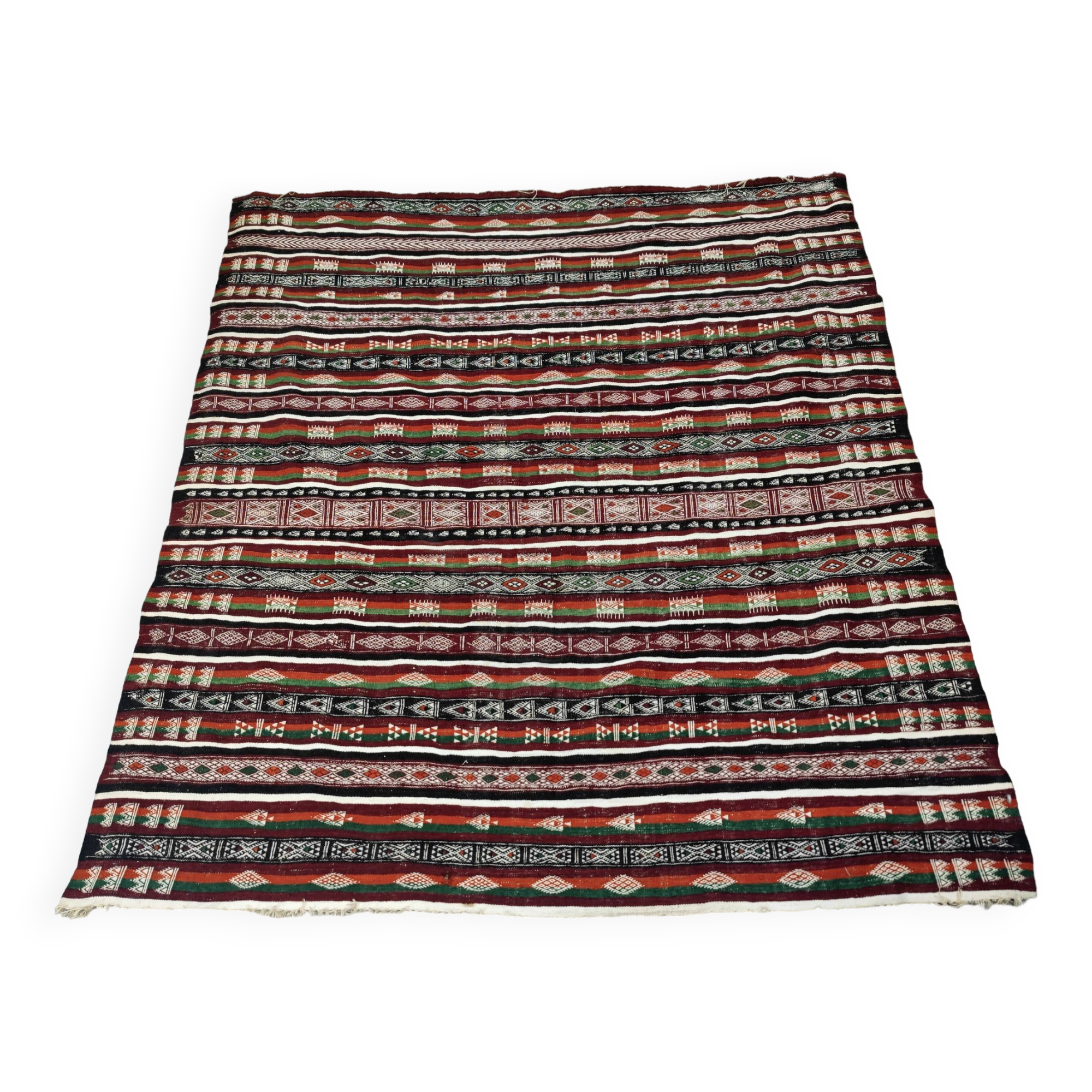 Vintage kilim rug woven and embroidered by hand