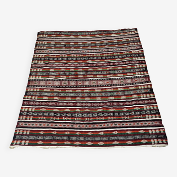 Vintage kilim rug woven and embroidered by hand