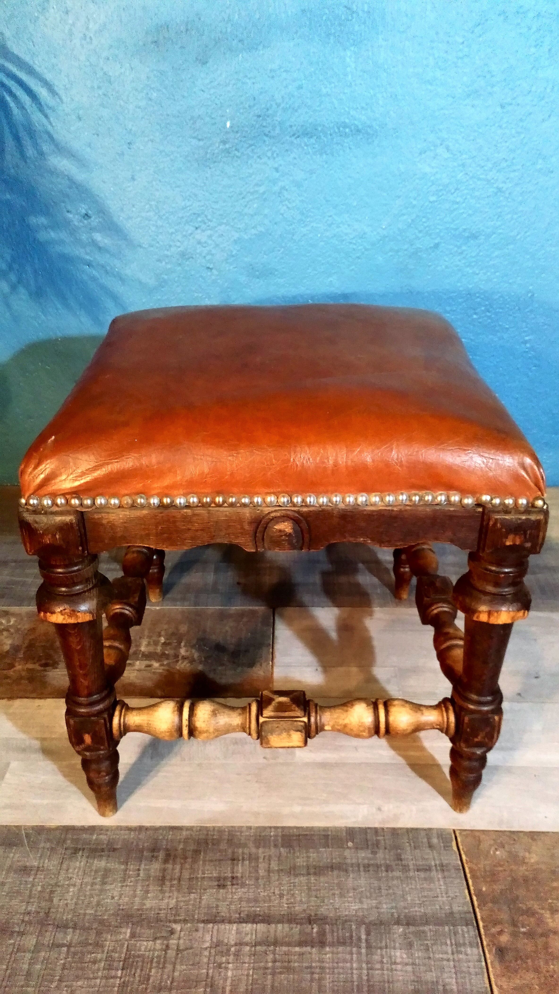 Wooden & leather stool early twentieth century