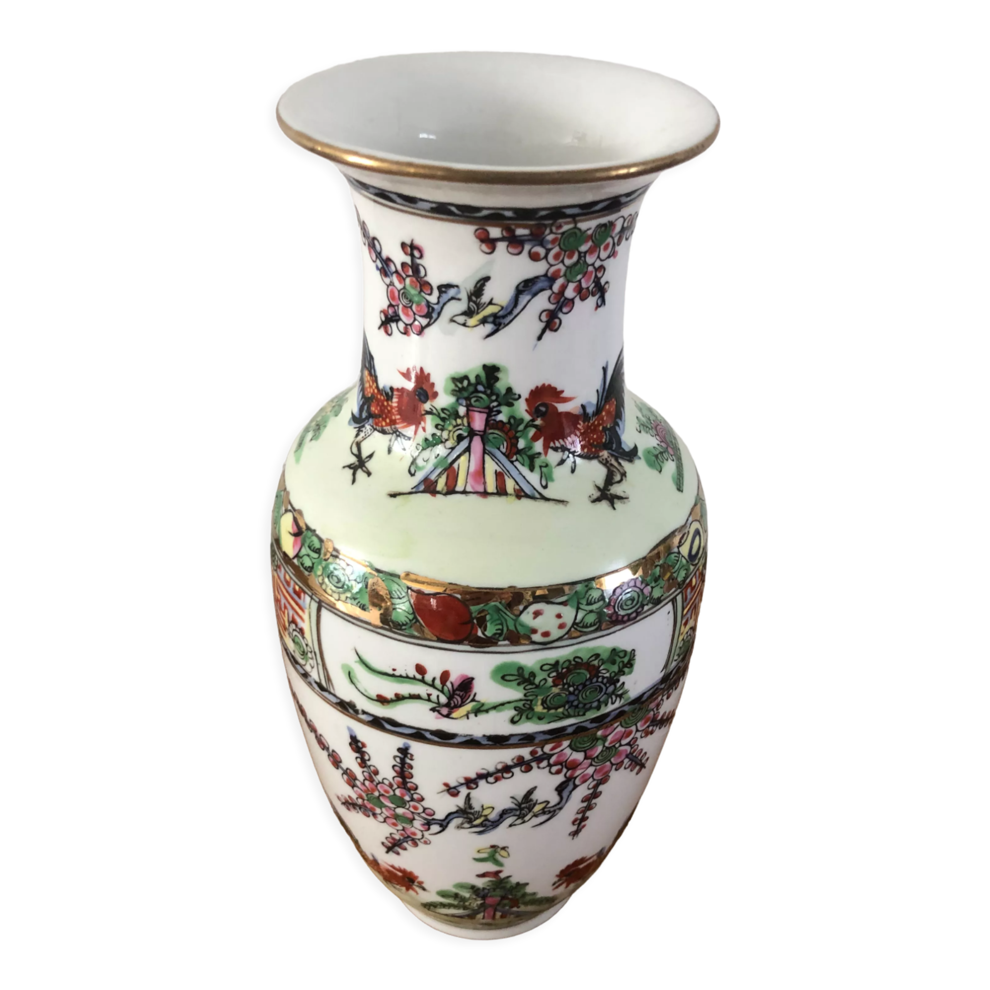 Chinese porcelain vase floral motifs and roosters 26,5cm