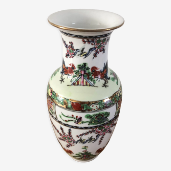 Vase chinois en porcelaine motifs floraux et coqs 26,5cm