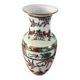 Vase chinois en porcelaine motifs floraux et coqs 26,5cm