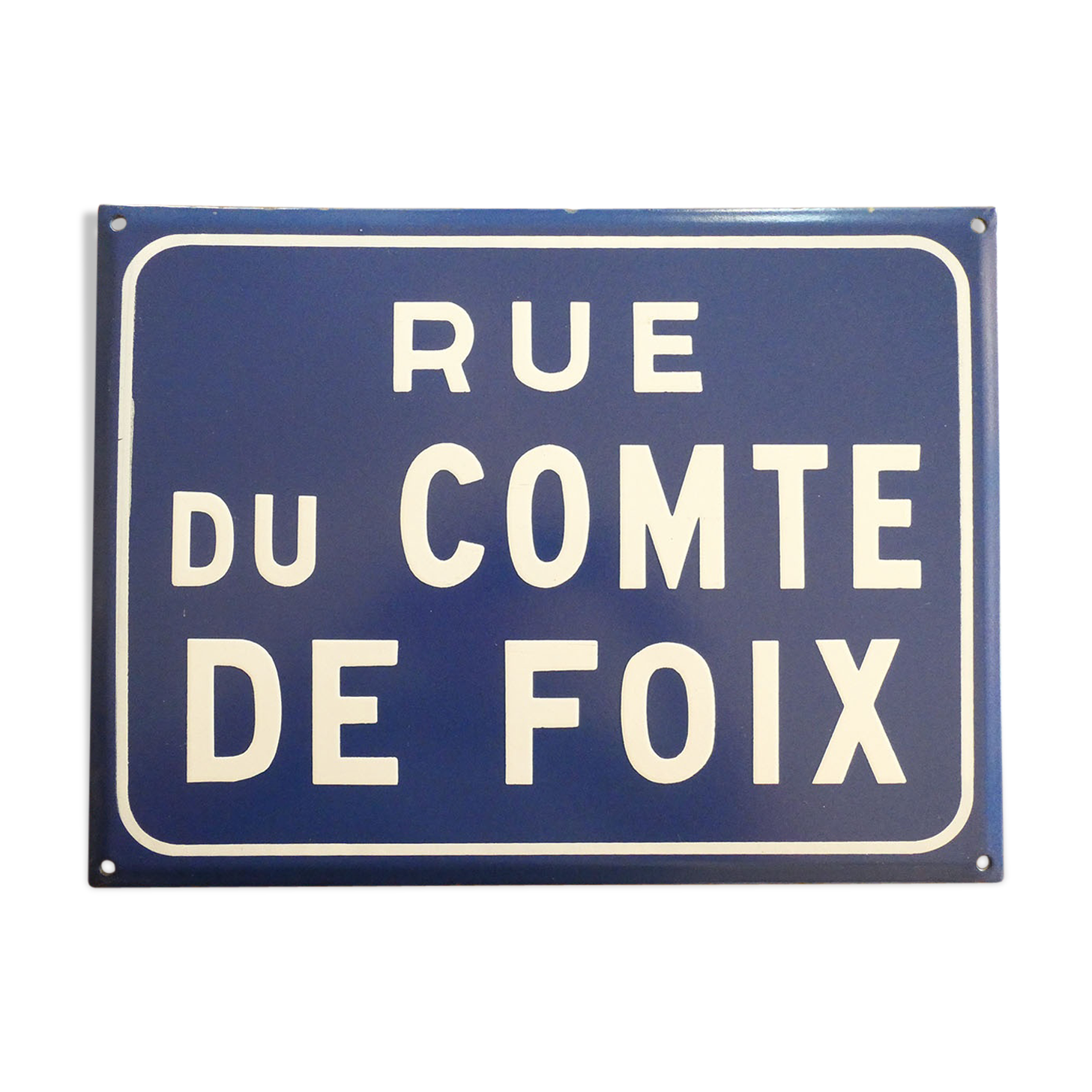 Old plate in enamelled metal "street of the count of Foix"