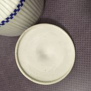 Charles PILLIVUYT Mehun porcelain sugar with fluted relief and blue and white checkered pattern