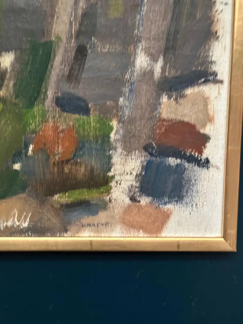 Swedish Oil on Panel“Composition” by Nils Folke Knafve –Vintage & Framed