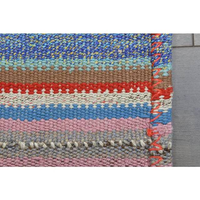 Vintage Turkish Oushak Handmade Wool & Cotton Pink Runner Rug 77x224