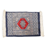 Tapis / Nappe en laine nouée à la main en bleu foncé et rouge – 47x46 cm