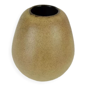 Vase en poterie de studio allemande Rolf Weber 60s-70s, glaçure brute jaune brun ocre