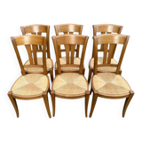 6 Louis XVI Directoire style chairs from the 20th century with rush seats.