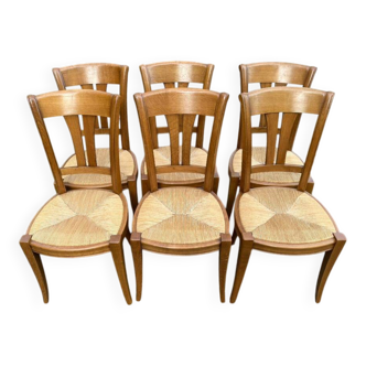 6 Louis XVI Directoire style chairs from the 20th century with rush seats.