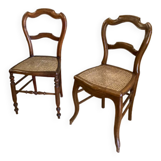 Pair of old Louis Philippe 19th century cane wood chairs / cane chairs