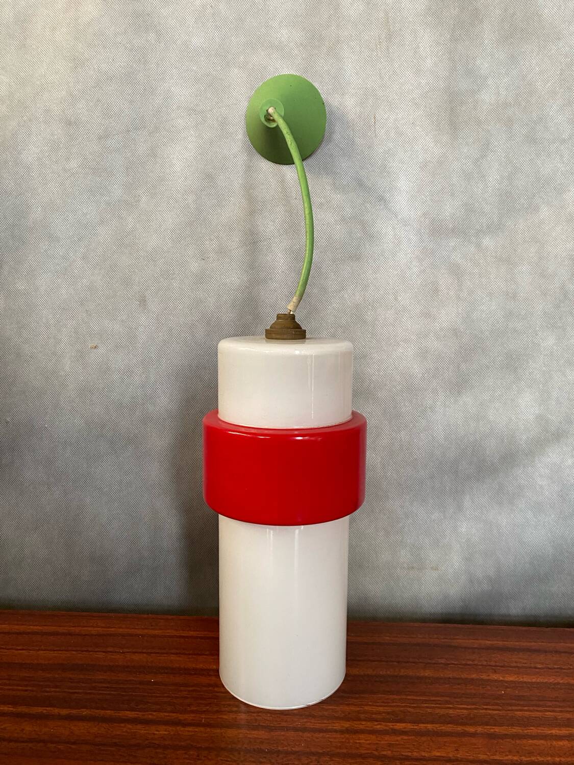 Old Opaline Pendant Light White & Red 70s Vintage