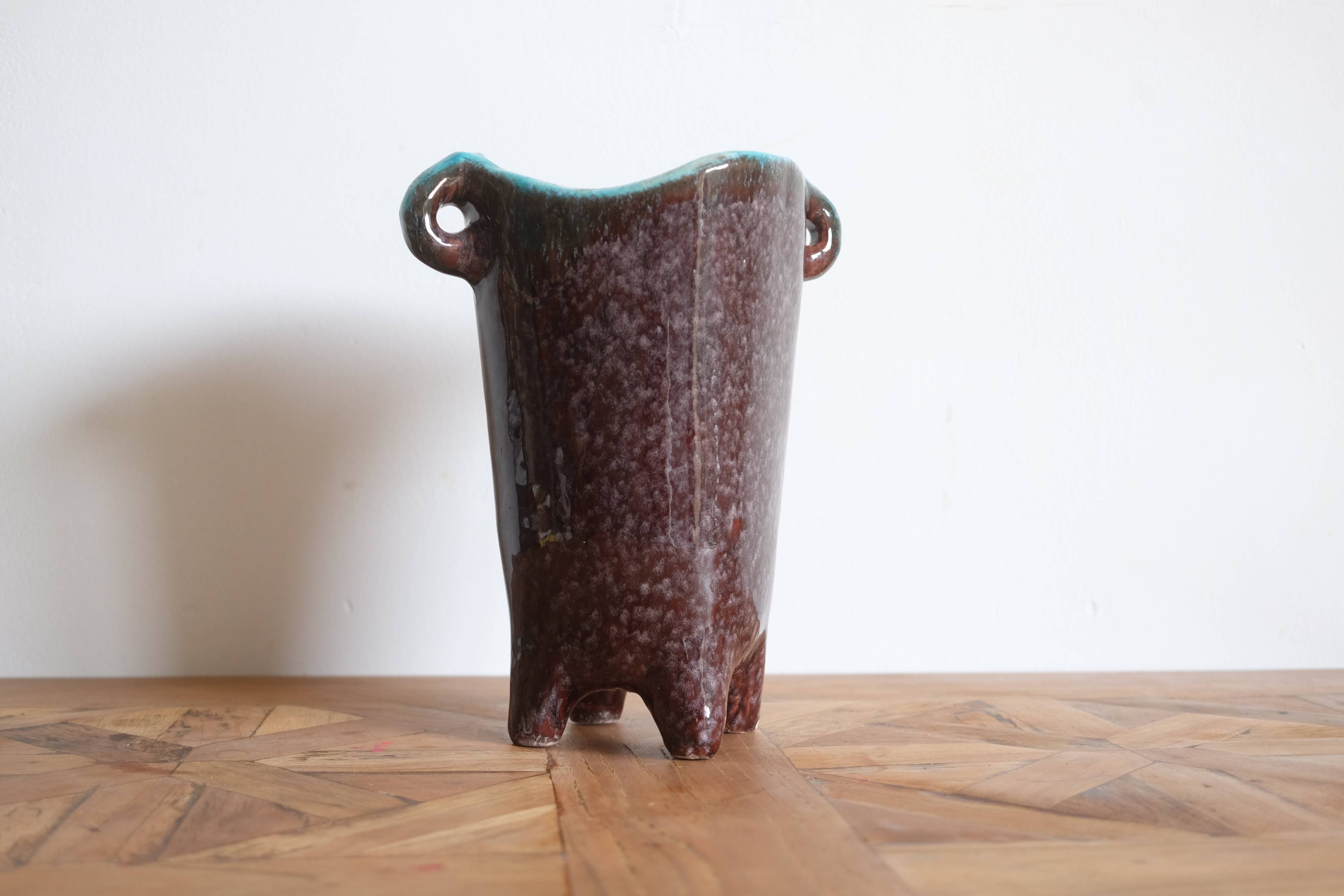 Brutalist vase Accolay signed – French studio pottery from the 1960s
