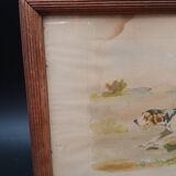 Ancien tableau peinture aquarelle chien de chasse signé p giraud