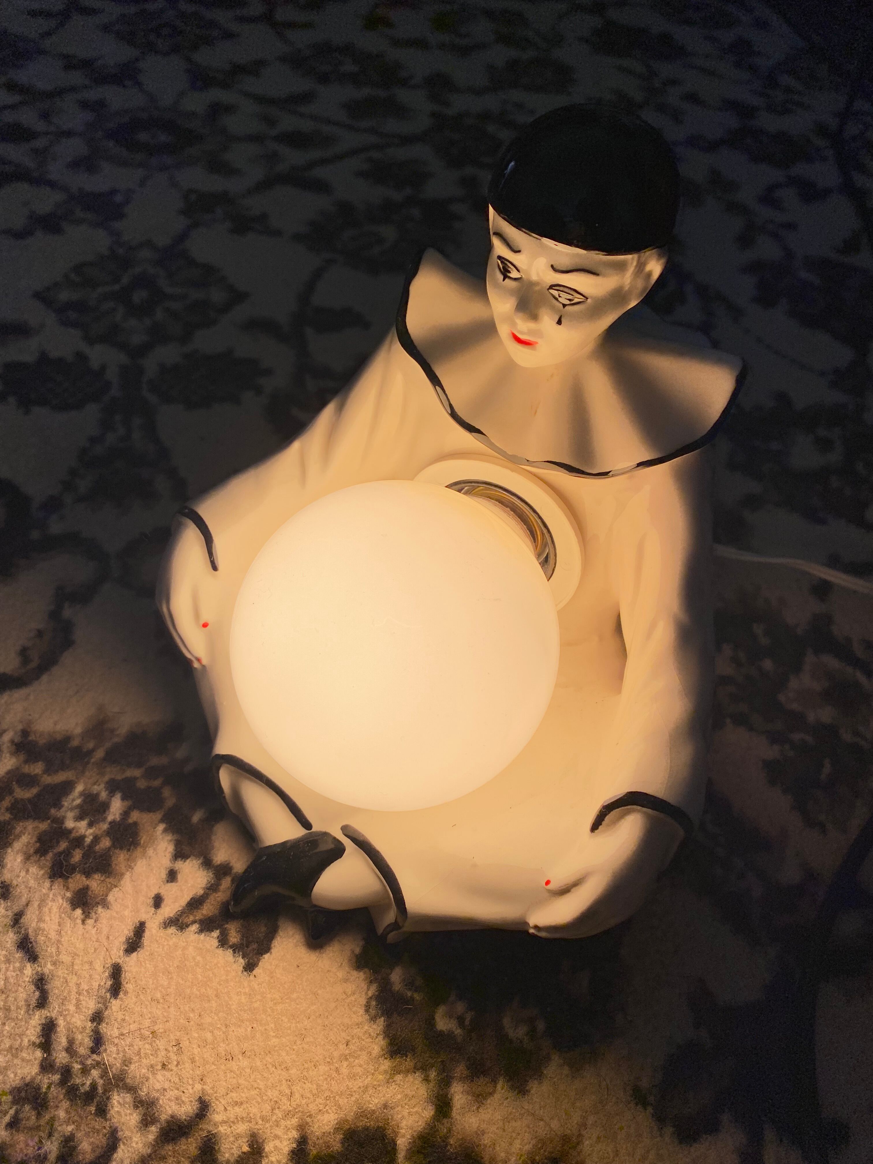 Pierrot lamp and its illuminating moon Vintage 1980