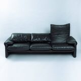 Maralunga sofa in brown black leather by Vico Magistretti for Cassina, 1970
