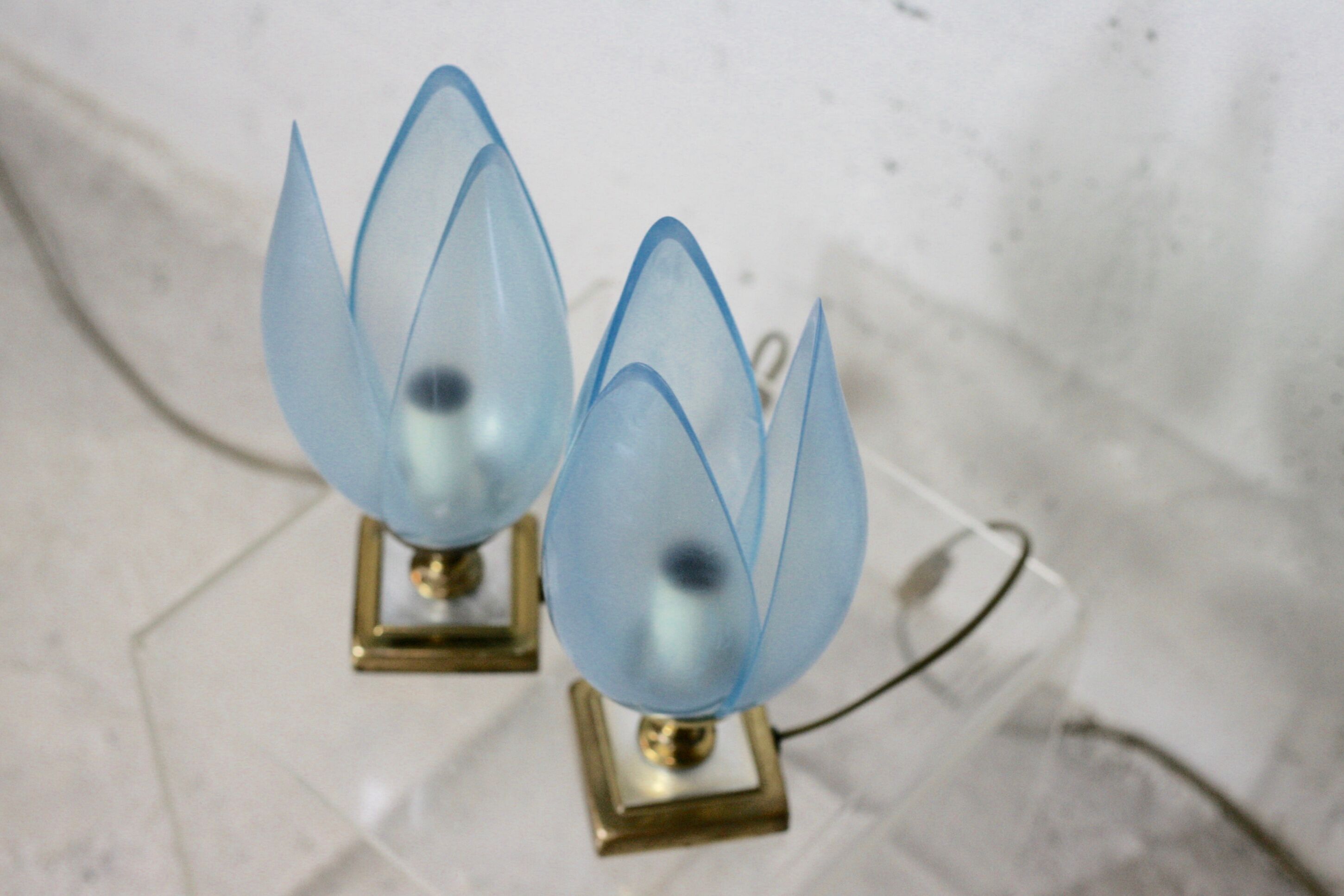 Pair of Blue Lamps edited by Rougier, France, circa 1970