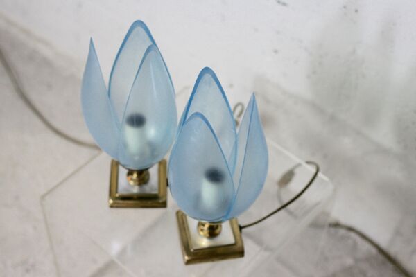 Paire de lampes bleues éditées par Rougier France circa 1970