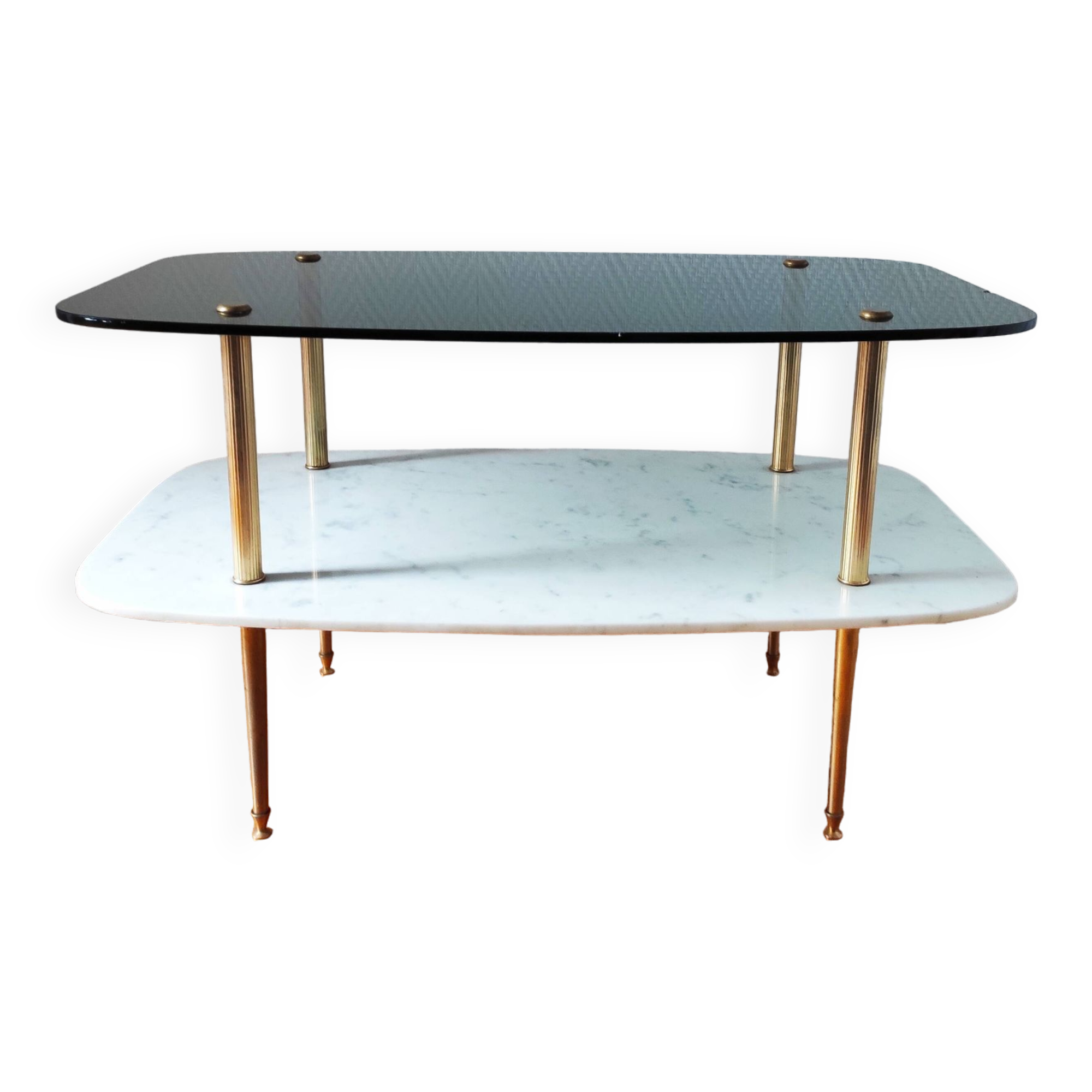 Vintage 1960 glass and marble coffee table
