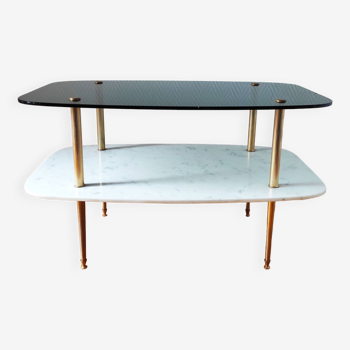 Vintage 1960 glass and marble coffee table