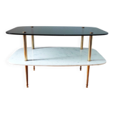 Table basse vintage 1960 verre et marbre