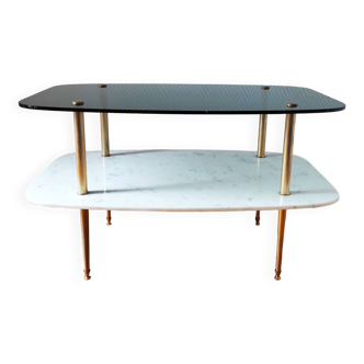 Vintage 1960 glass and marble coffee table