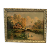 Paysage de campagne, ferme, art populaire