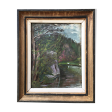 Landscape painting gorge at the river