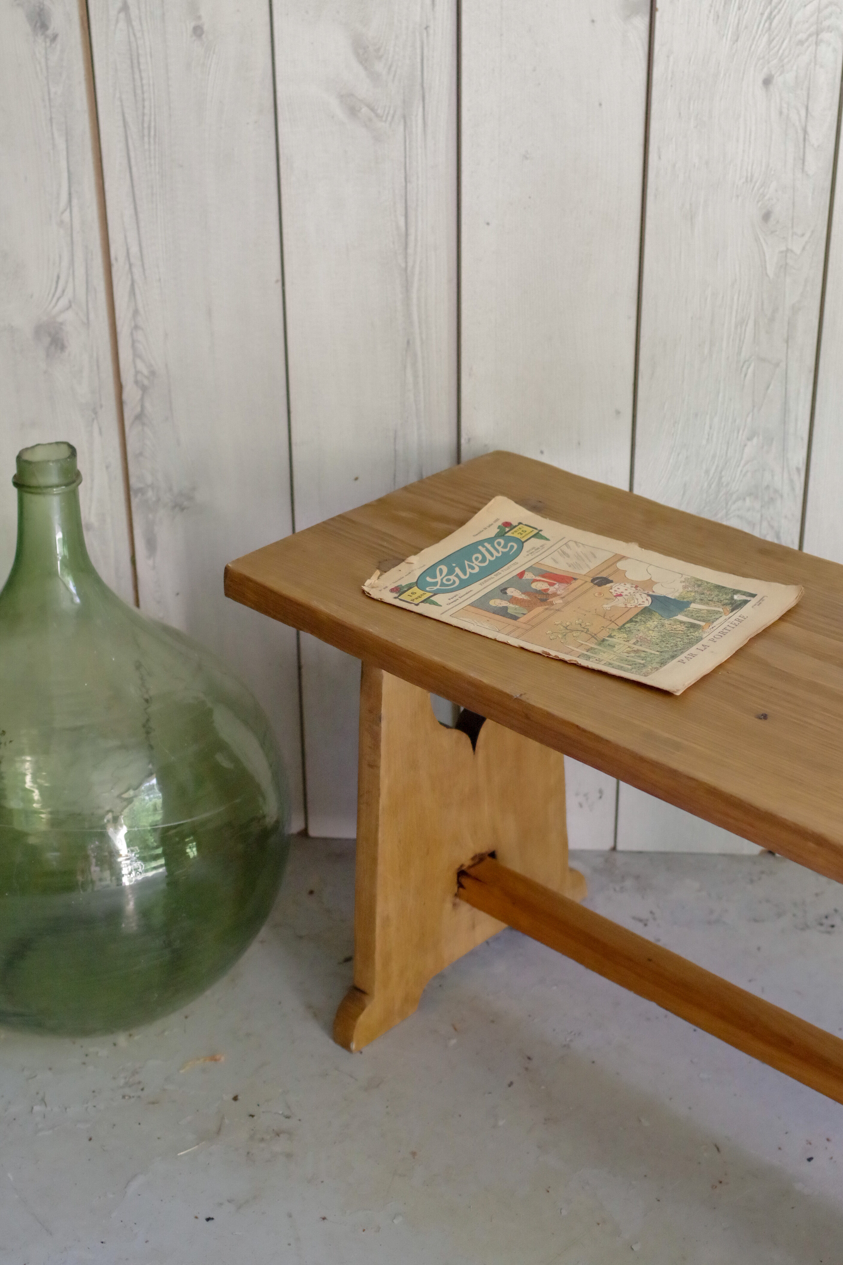 Old cottage bench in solid wood