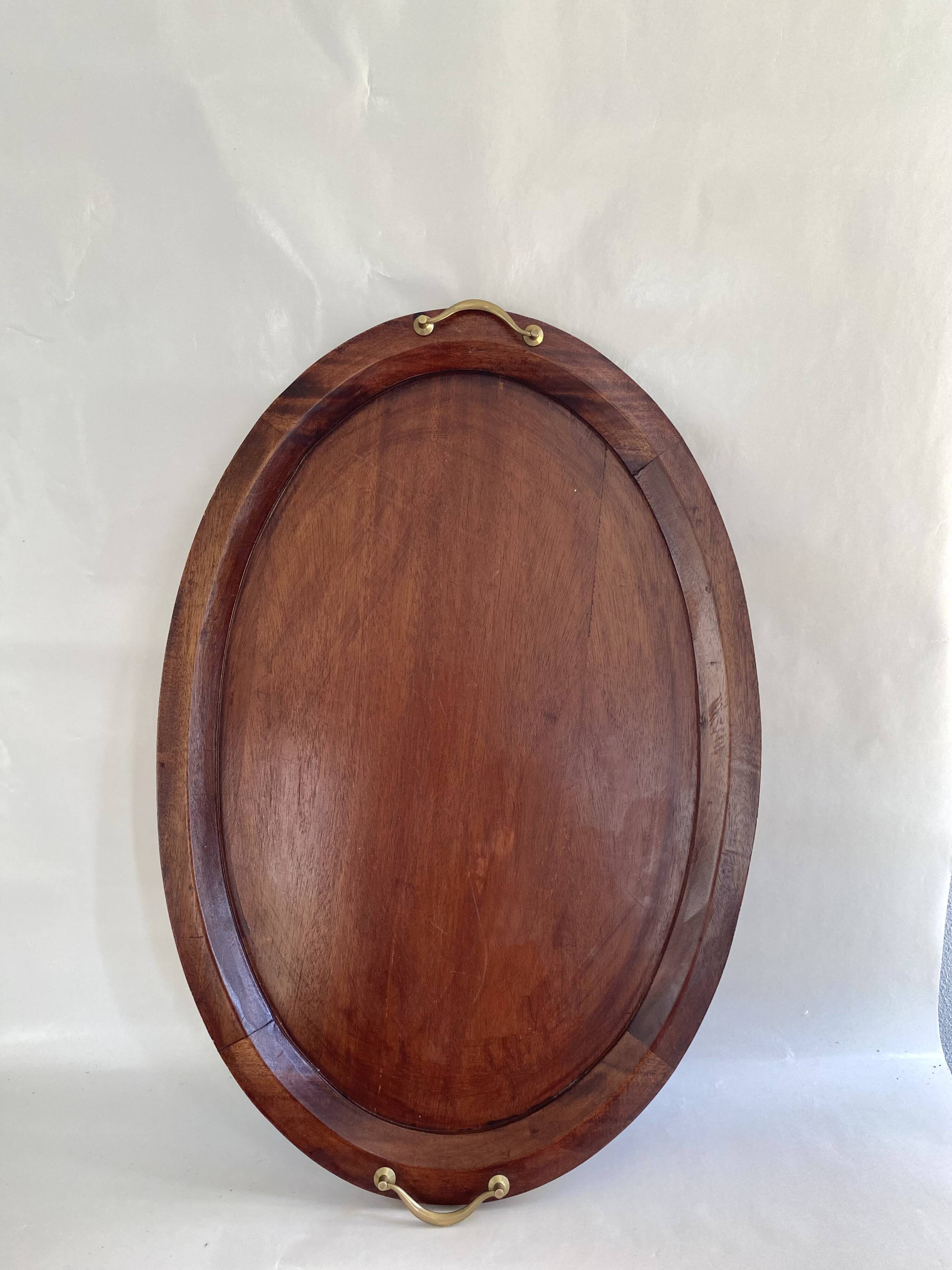 XXL wooden and brass platter, 72 cm