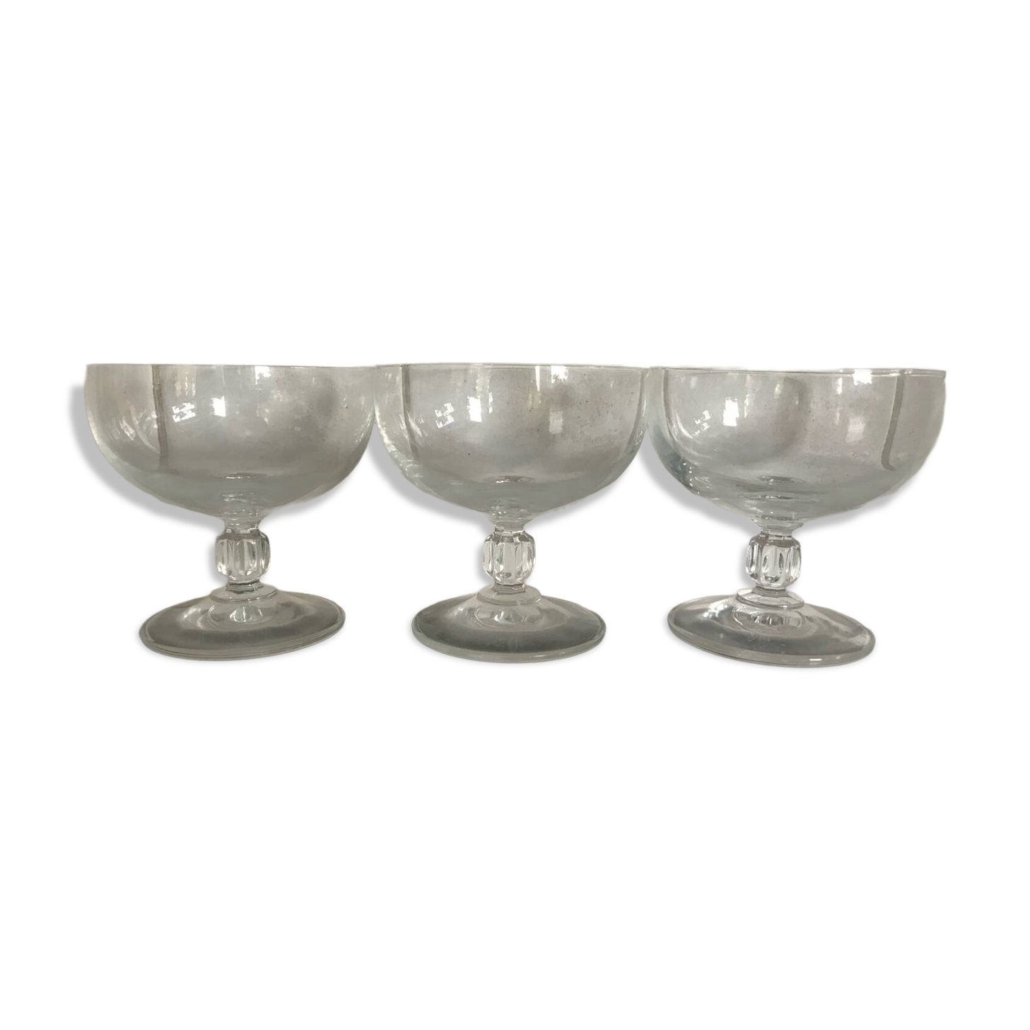 3 vintage coupe glasses in semi-crystal, for champagne or dessert.