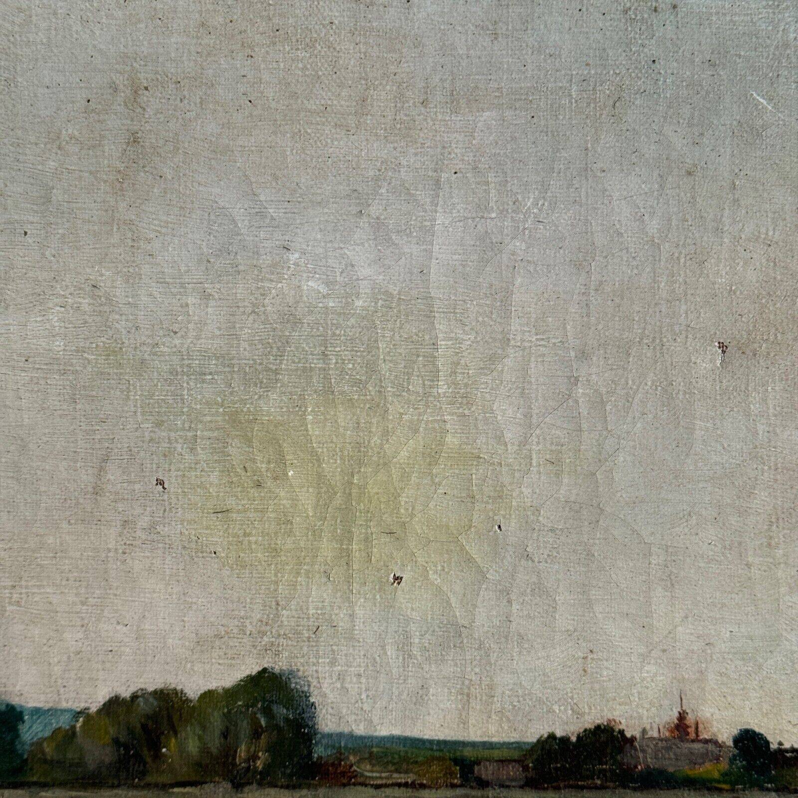 Oil on canvas depicting a river with a bridge, early 20th century