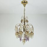 Very rare palwa mid century chandelier 1970s crystal glass and gilt brass grapes and leaves