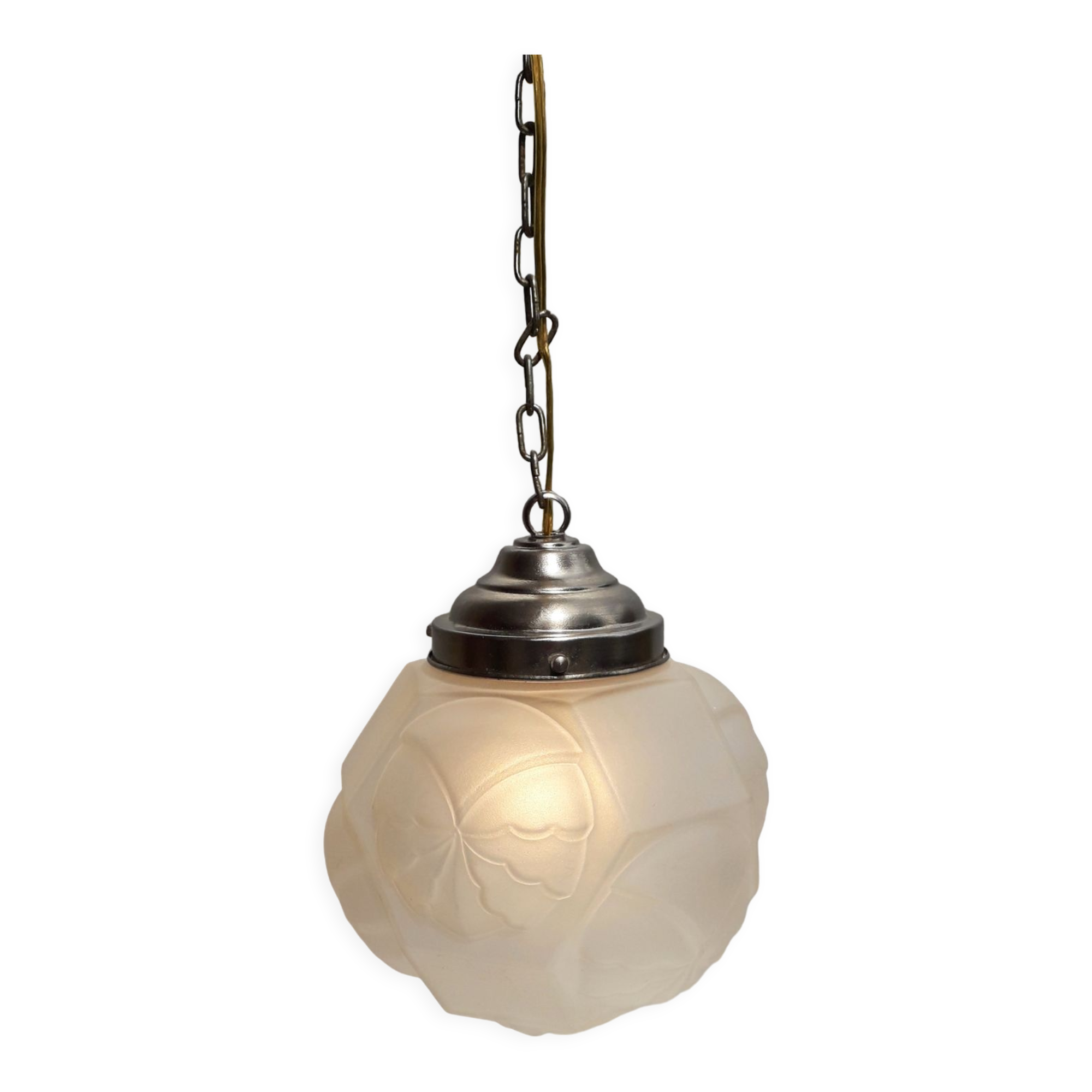 Suspension art déco globe verre moulé pressé 1930