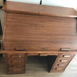 American desk with sliding shutter in solid oak, 20th century